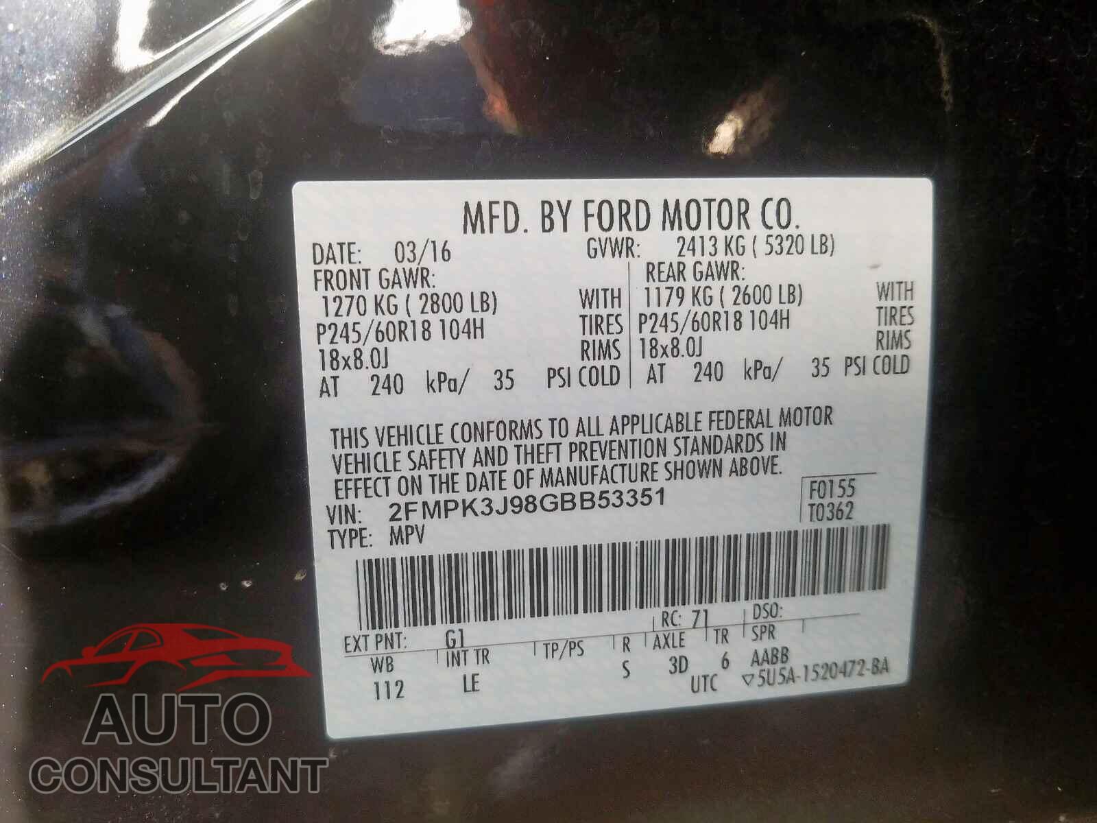 FORD EDGE 2016 - 2FMPK3J98GBB53351