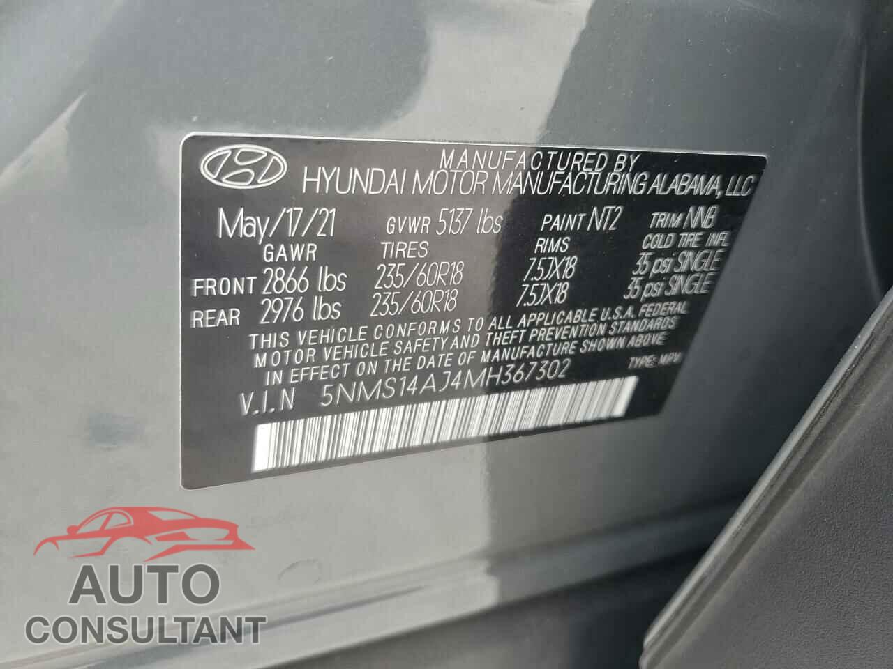 HYUNDAI SANTA FE 2021 - 5NMS14AJ4MH367302