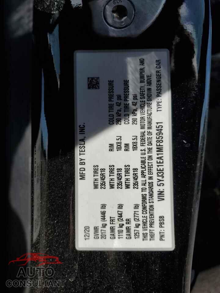 TESLA MODEL 3 2021 - 5YJ3E1EA1MF859451