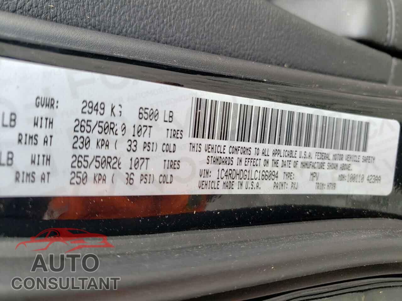 DODGE DURANGO 2020 - 1C4RDHDG1LC166094