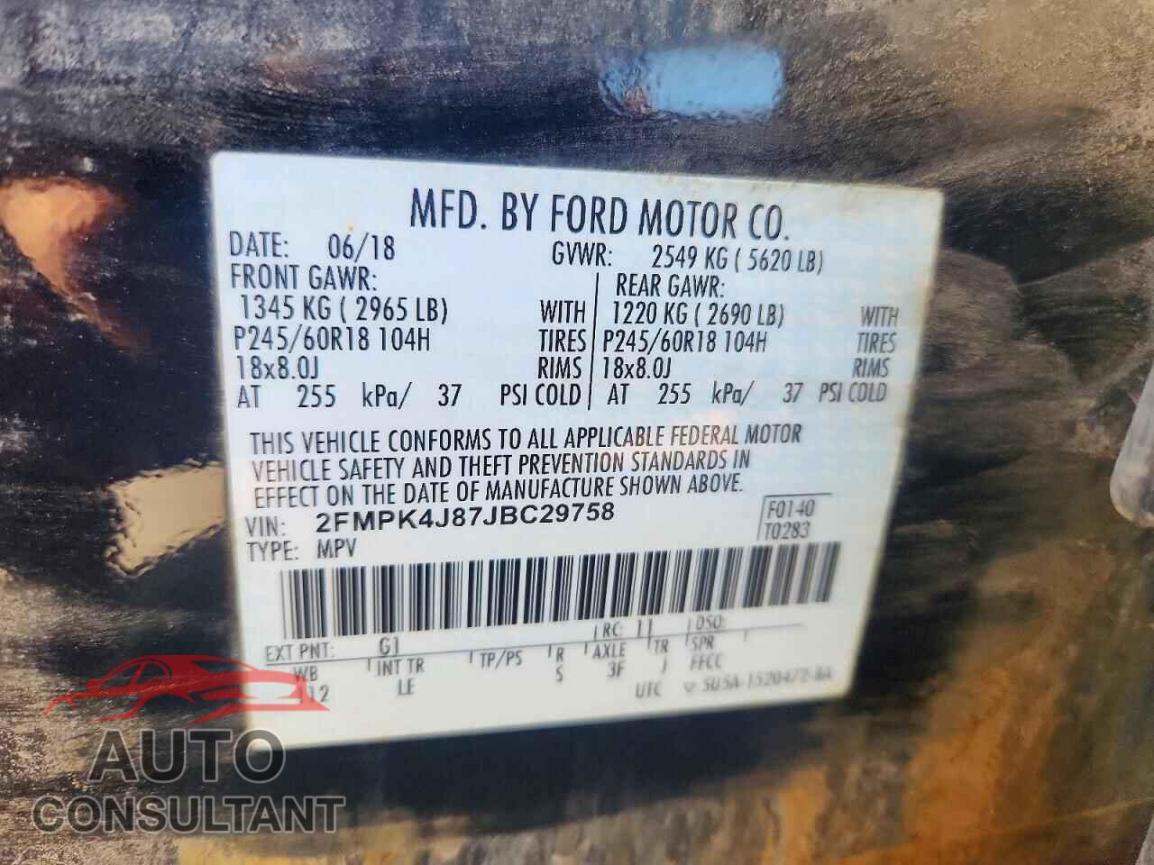 FORD EDGE 2018 - 2FMPK4J87JBC29758