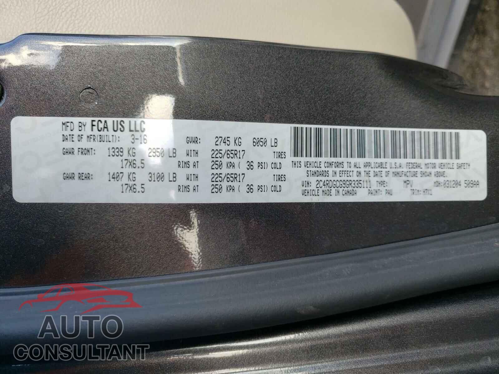 DODGE CARAVAN 2016 - 2C4RDGCG9GR335111