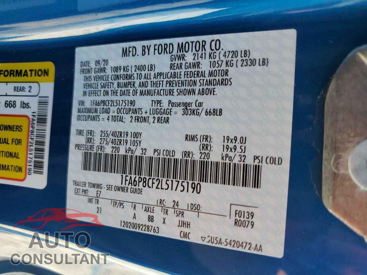 FORD MUSTANG 2020 - 1FA6P8CF2L5175190