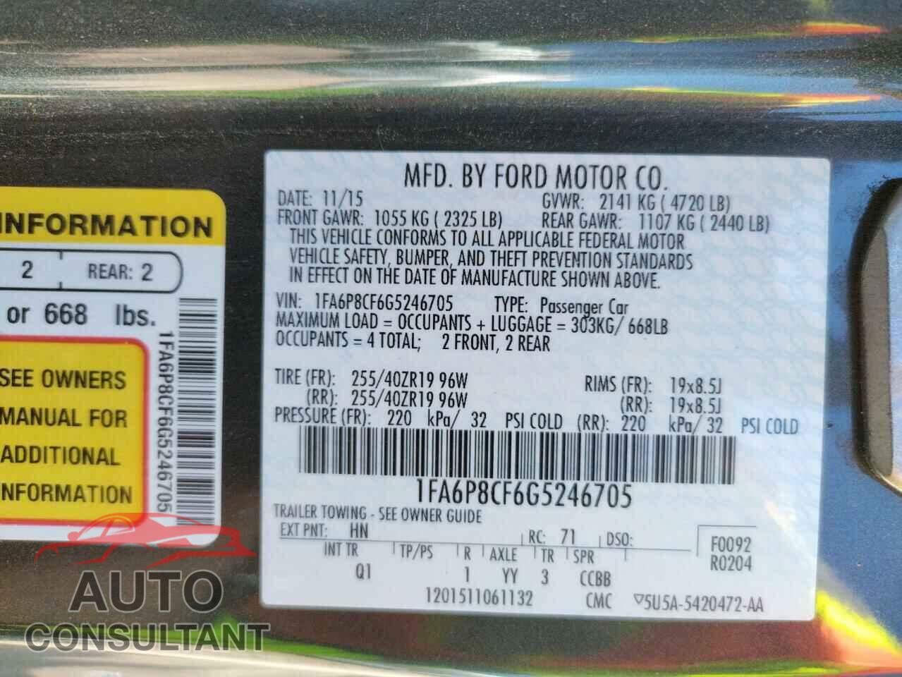 FORD MUSTANG 2016 - 1FA6P8CF6G5246705