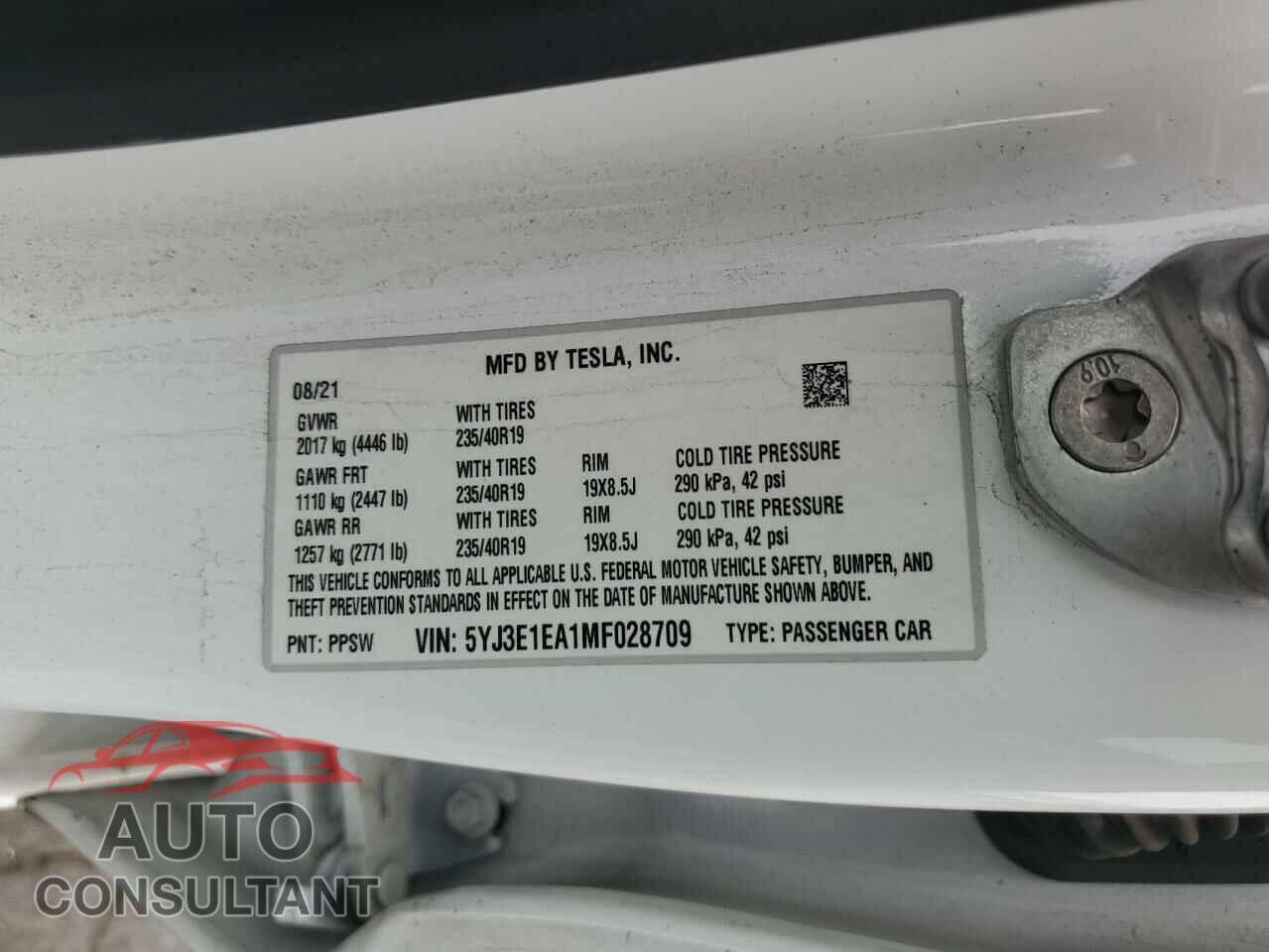 TESLA MODEL 3 2021 - 5YJ3E1EA1MF028709