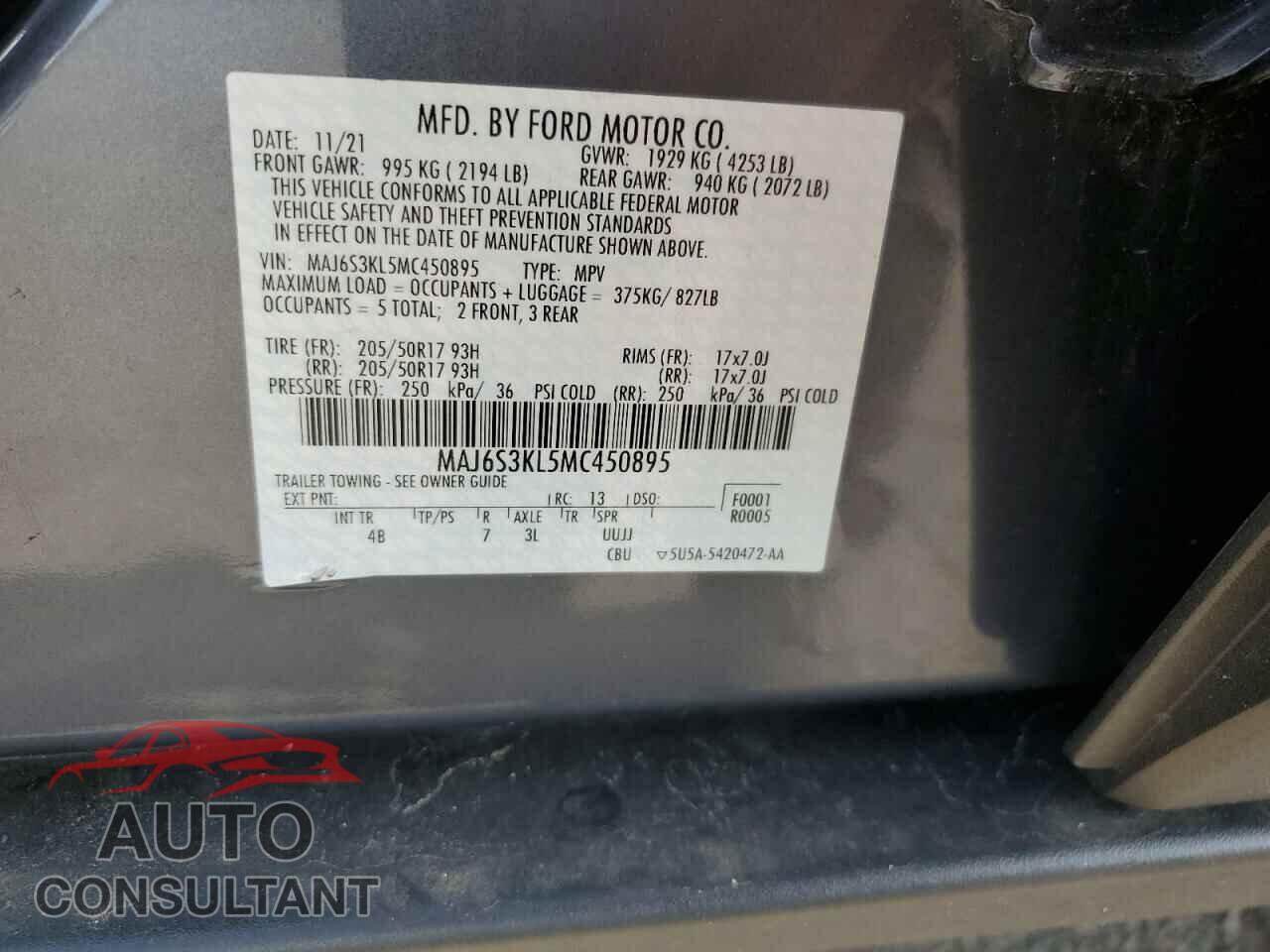 FORD ECOSPORT 2021 - MAJ6S3KL5MC450895
