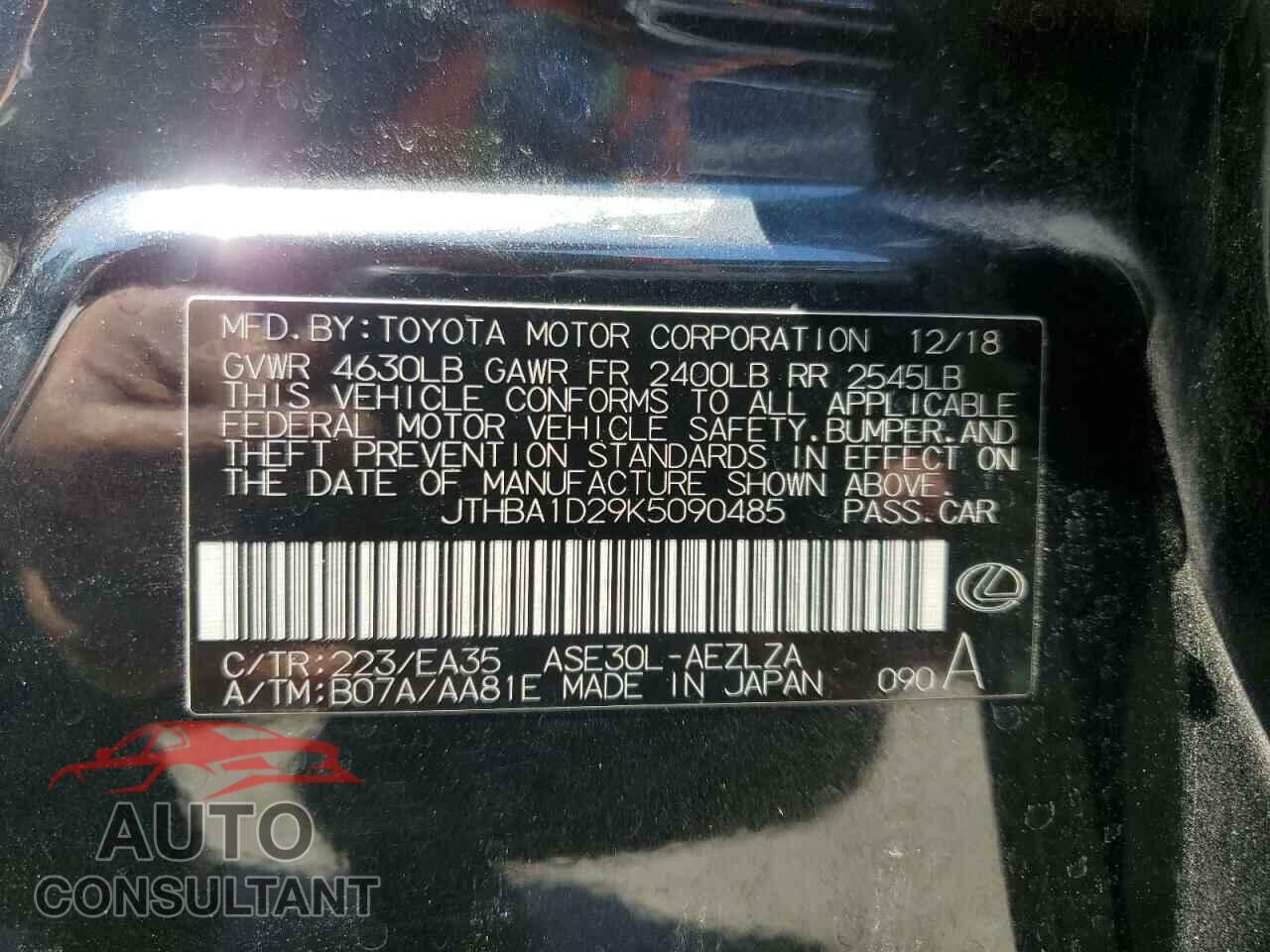 LEXUS IS 2019 - JTHBA1D29K5090485