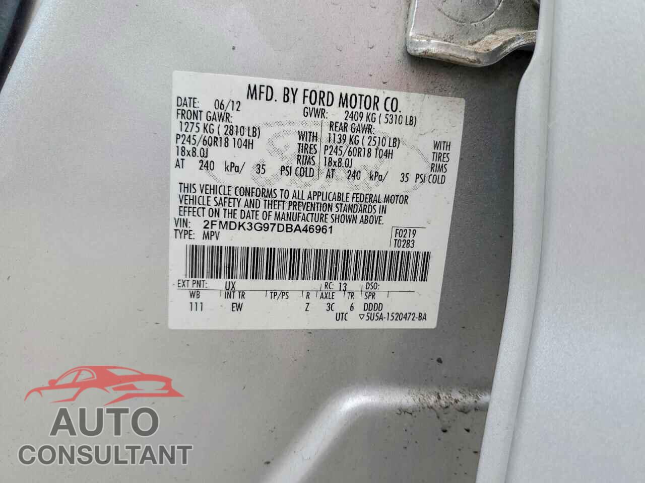 FORD EDGE 2013 - 2FMDK3G97DBA46961