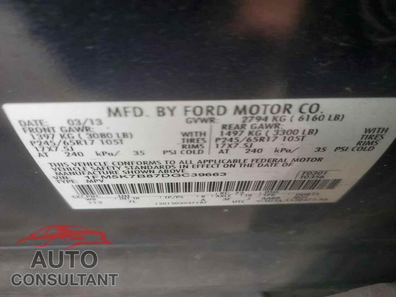 FORD EXPLORER 2013 - 1FM5K7B87DGC39663