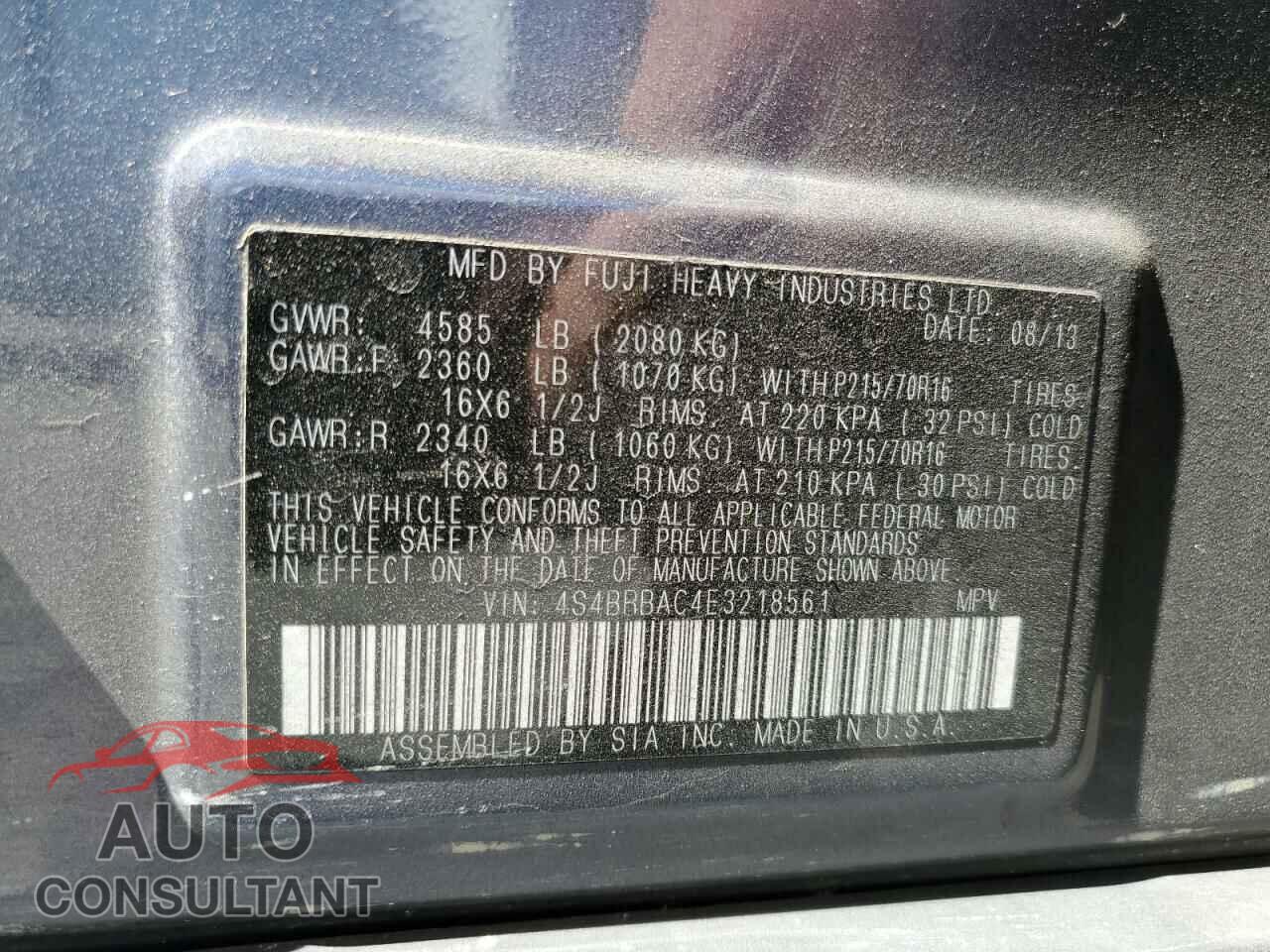 SUBARU OUTBACK 2014 - 4S4BRBAC4E3218561