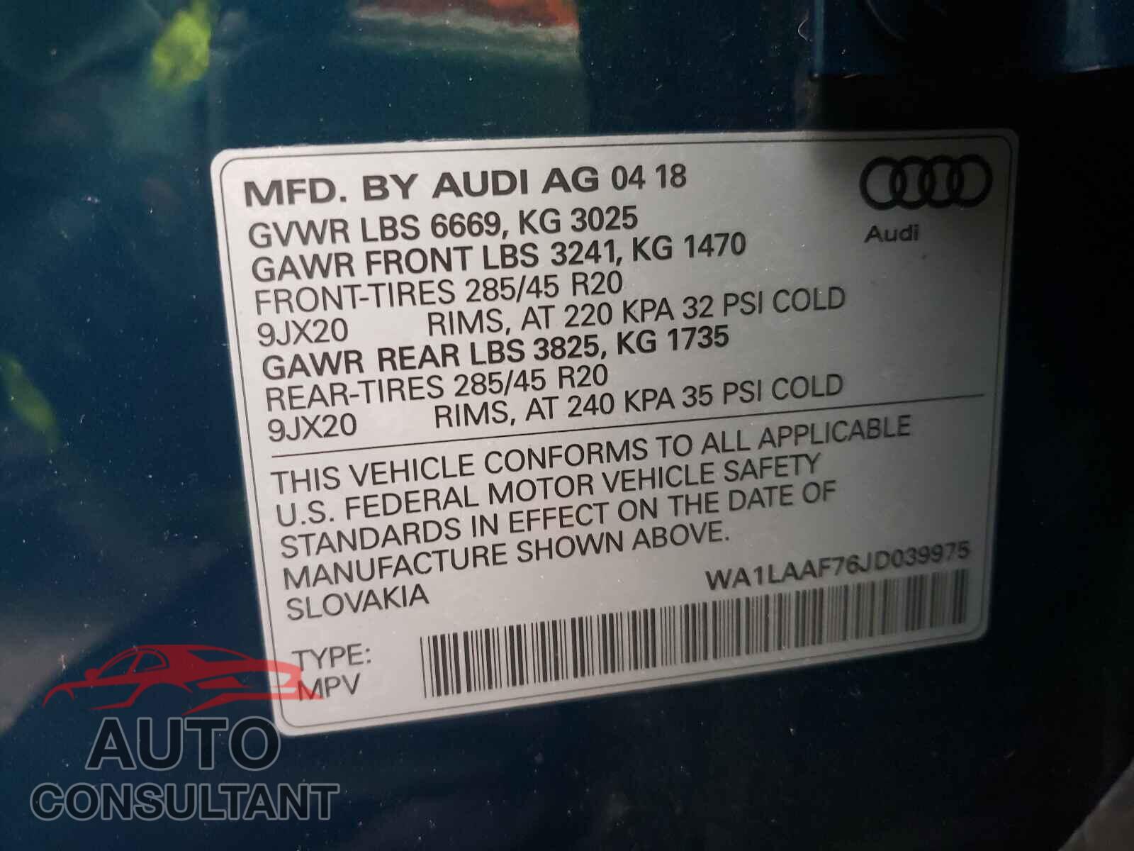 AUDI Q7 2018 - WA1LAAF76JD039975