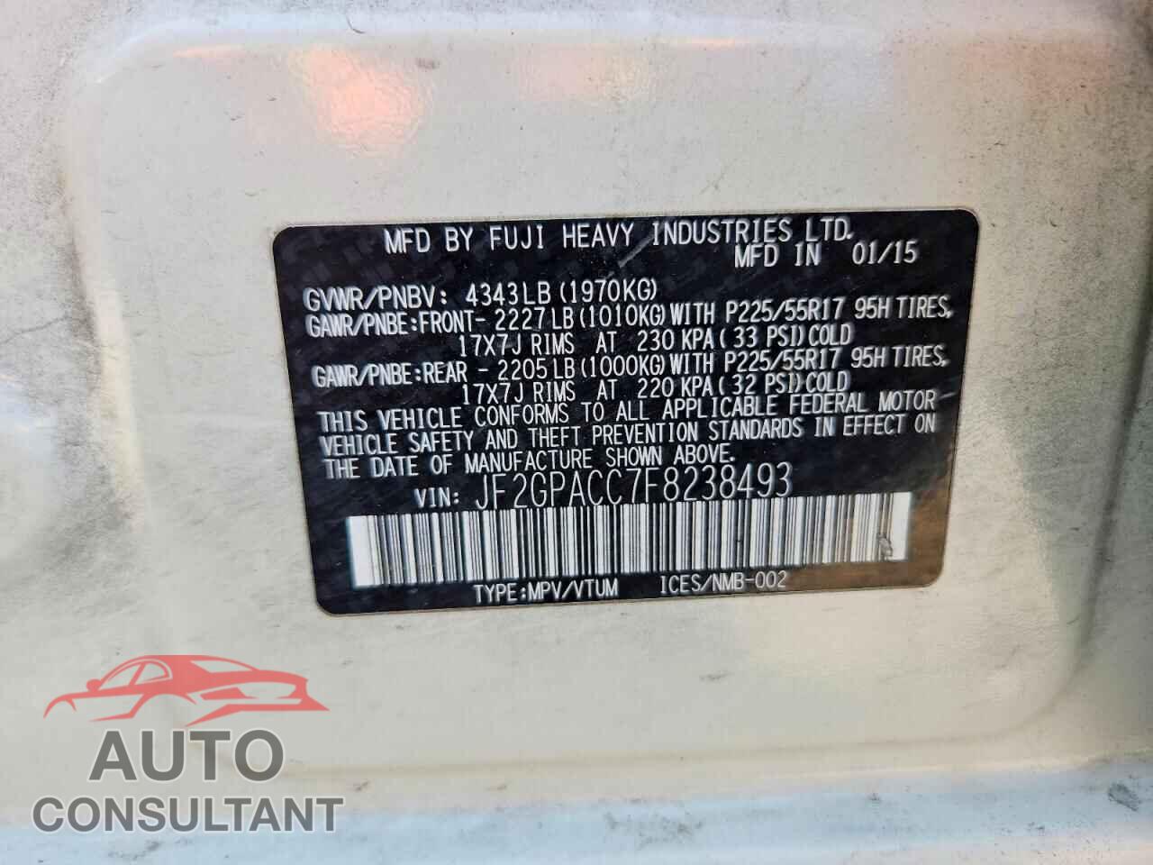 SUBARU XV 2015 - JF2GPACC7F8238493