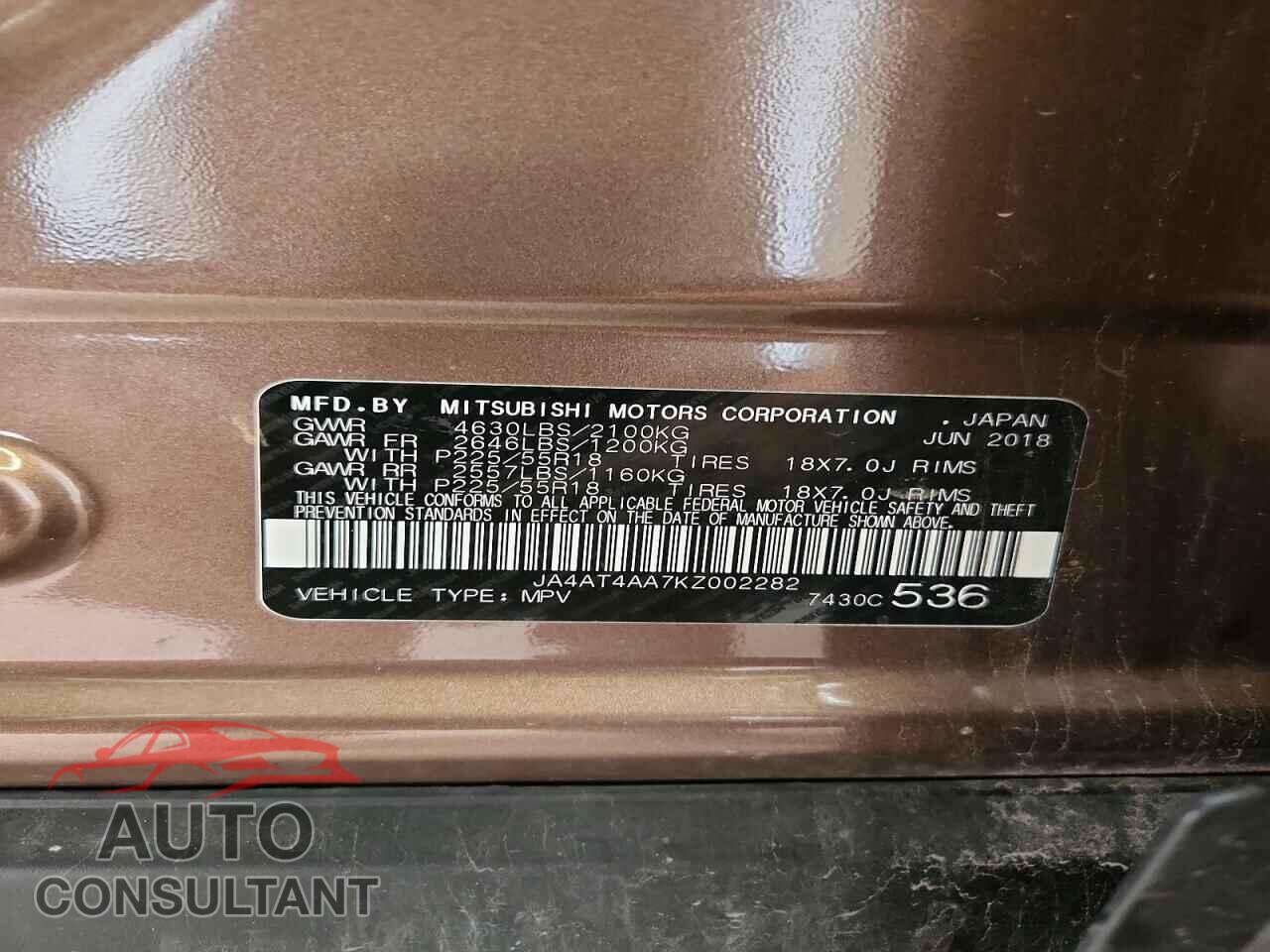 MITSUBISHI ECLIPSE 2019 - JA4AT4AA7KZ002282