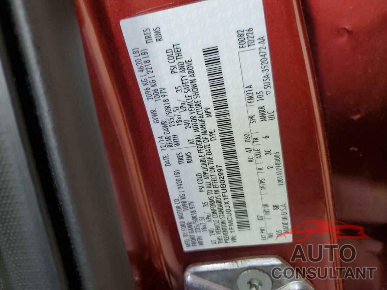 FORD ESCAPE 2015 - 1FMCU0JX1FUB02997
