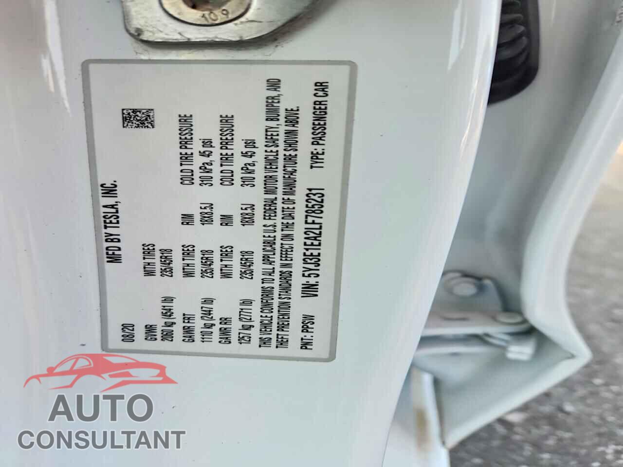 TESLA MODEL 3 2020 - 5YJ3E1EA2LF785231