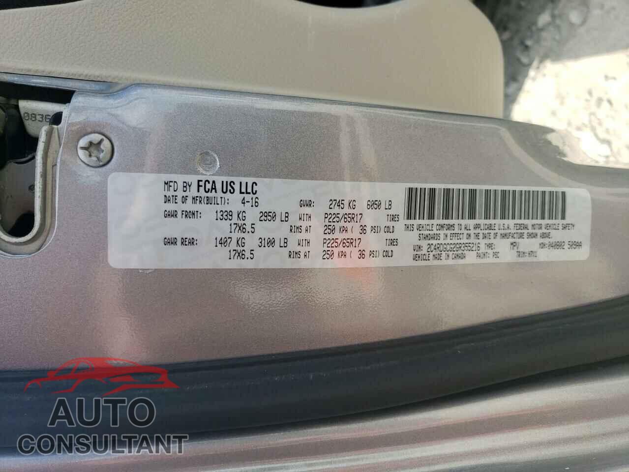 DODGE CARAVAN 2016 - 2C4RDGCG2GR355216