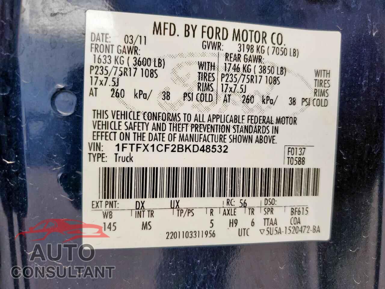FORD F-150 2011 - 1FTFX1CF2BKD48532