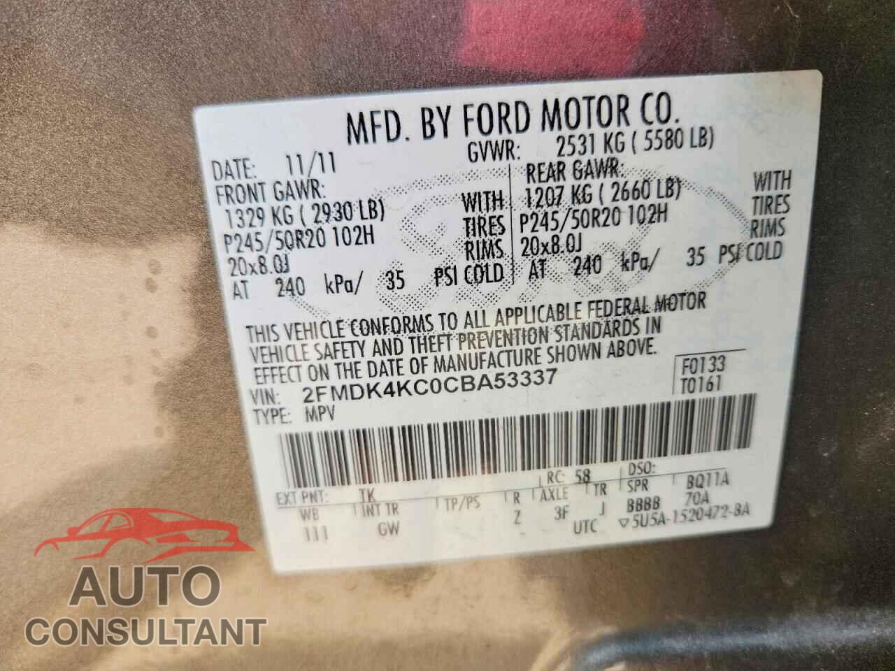 FORD EDGE 2012 - 2FMDK4KC0CBA53337