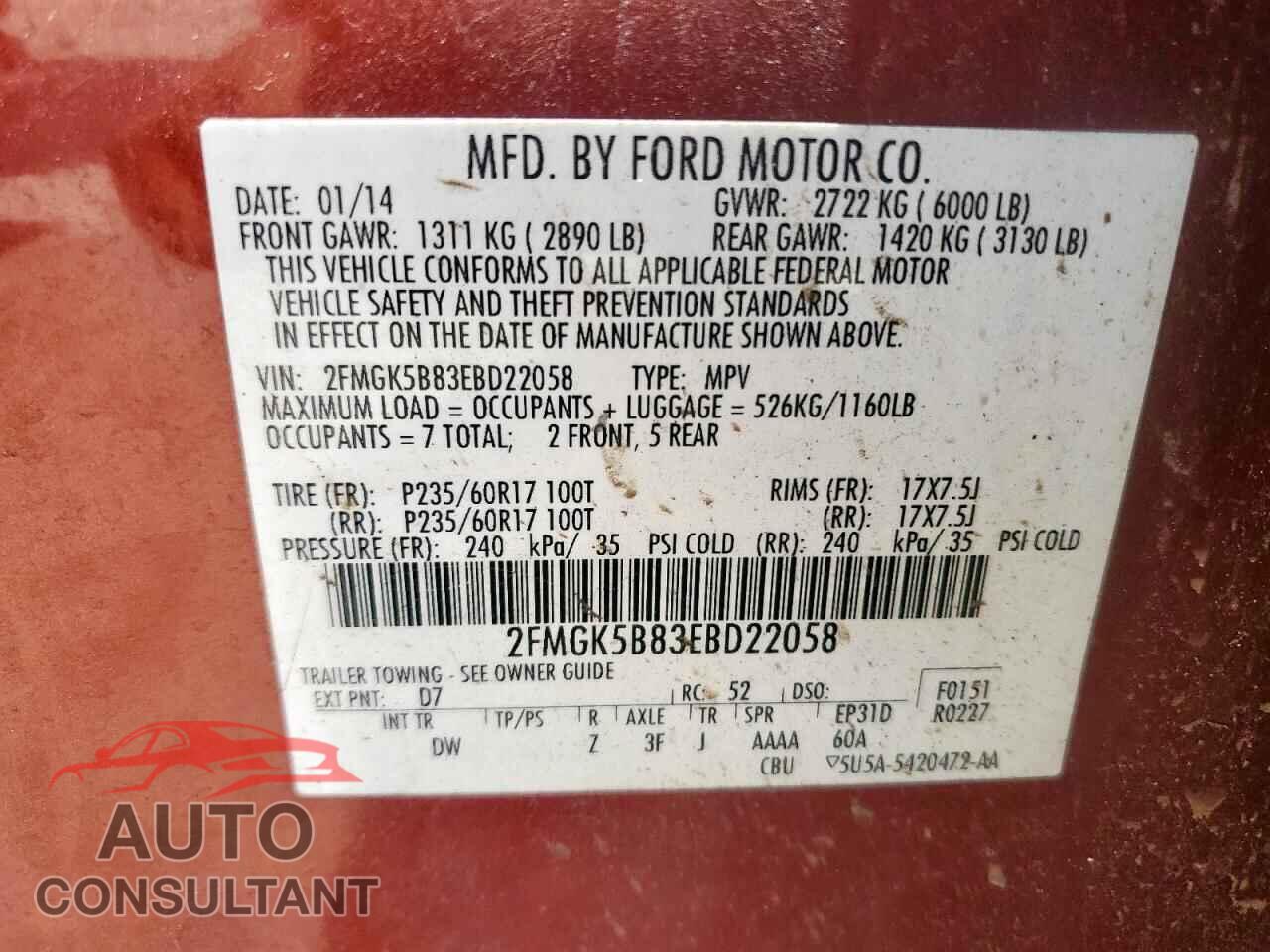 FORD FLEX 2014 - 2FMGK5B83EBD22058