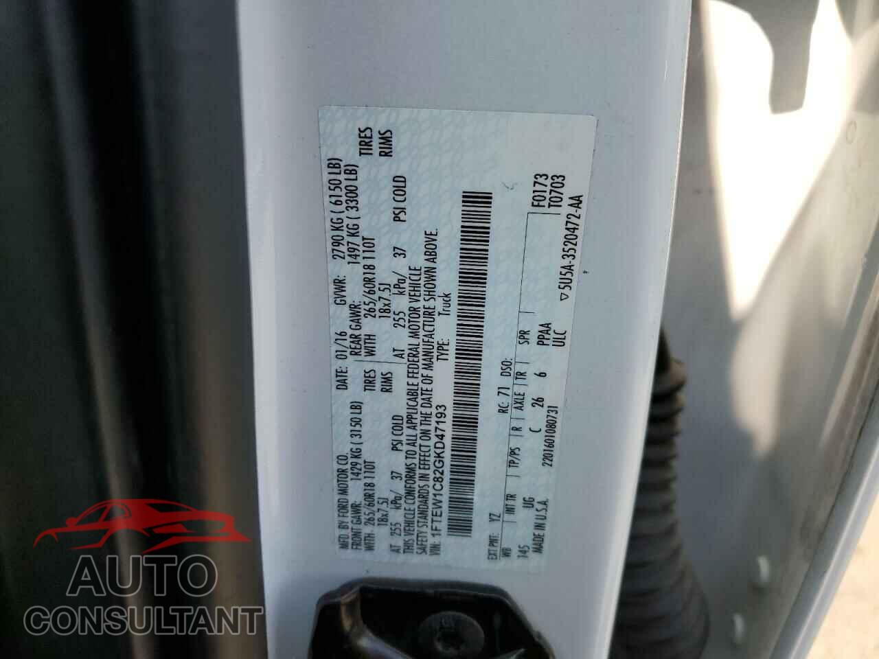 FORD F-150 2016 - 1FTEW1C82GKD47193