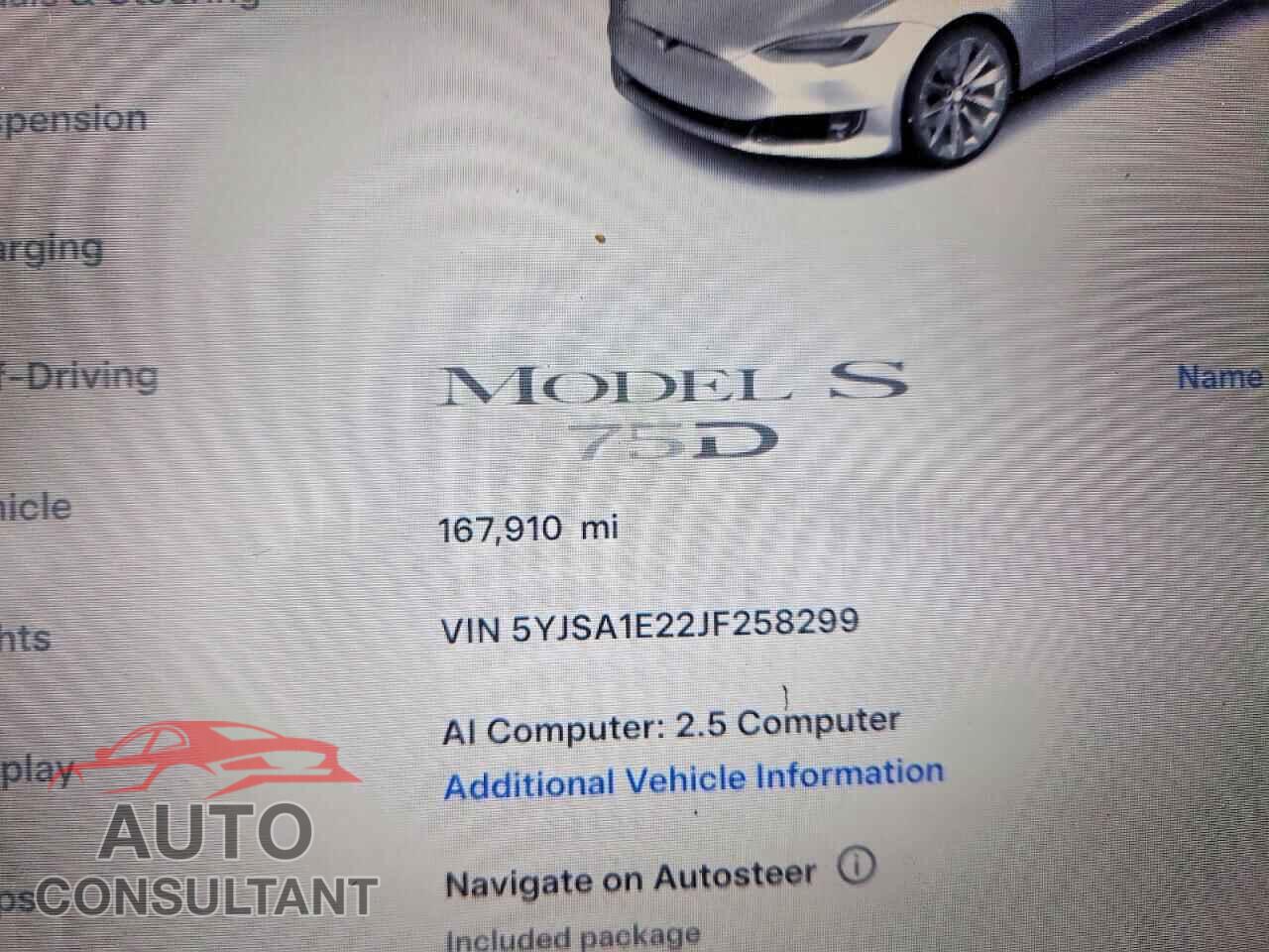 TESLA MODEL S 2018 - 5YJSA1E22JF258299