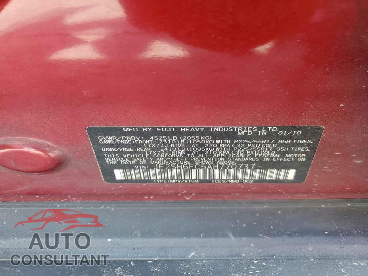 SUBARU FORESTER 2010 - JF2SH6FC5AH770737