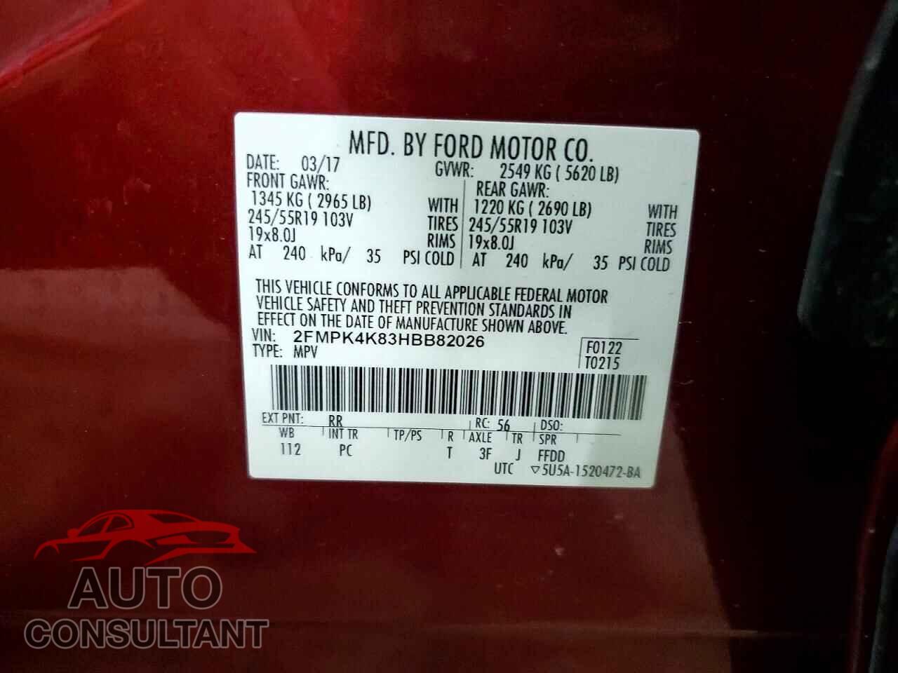 FORD EDGE 2017 - 2FMPK4K83HBB82026