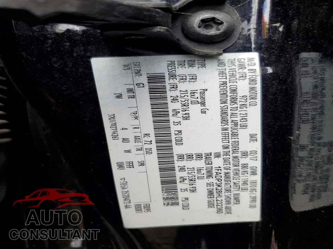 FORD FOCUS 2017 - 1FADP3K28HL232360