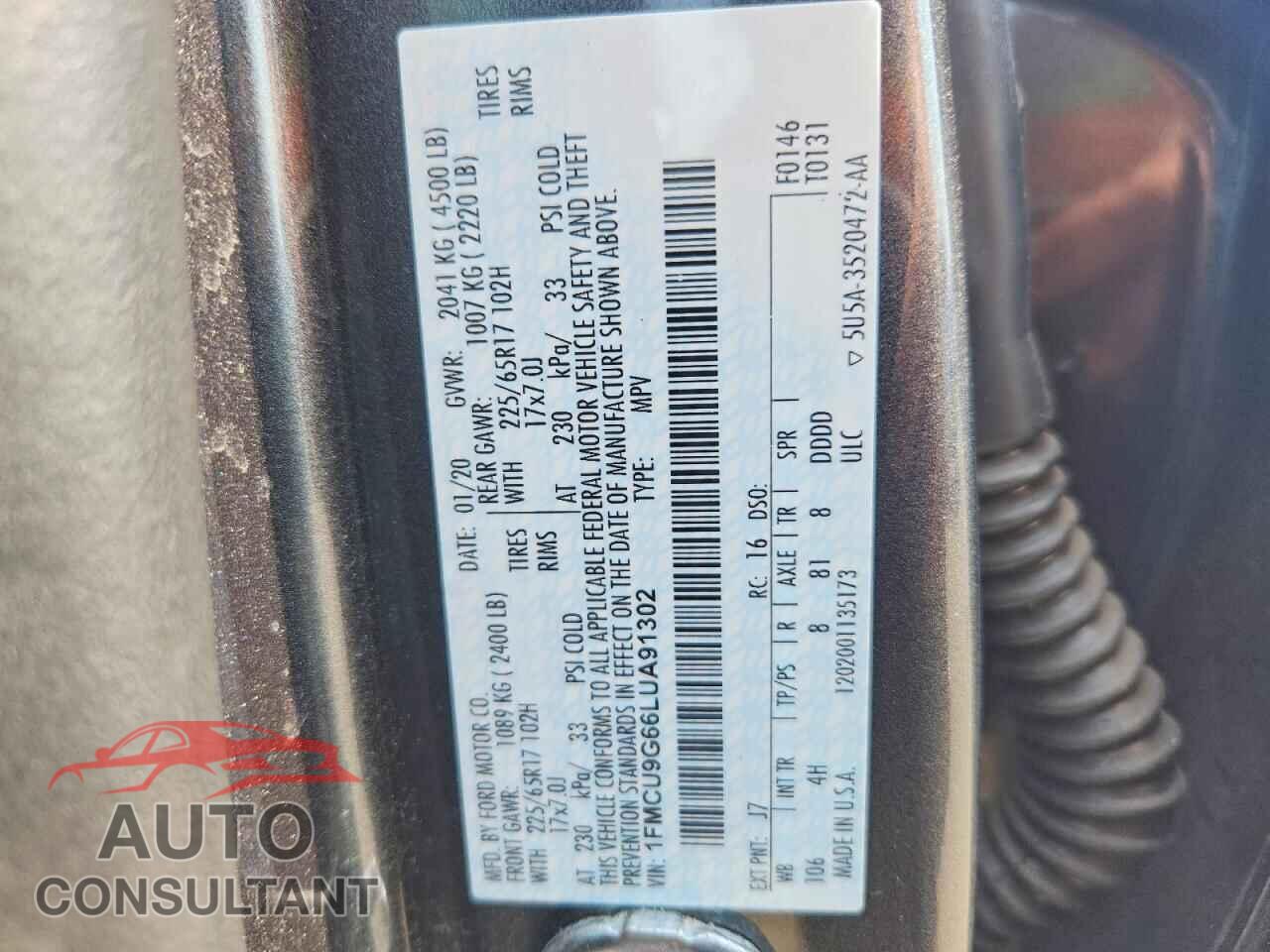 FORD ESCAPE 2020 - 1FMCU9G66LUA91302