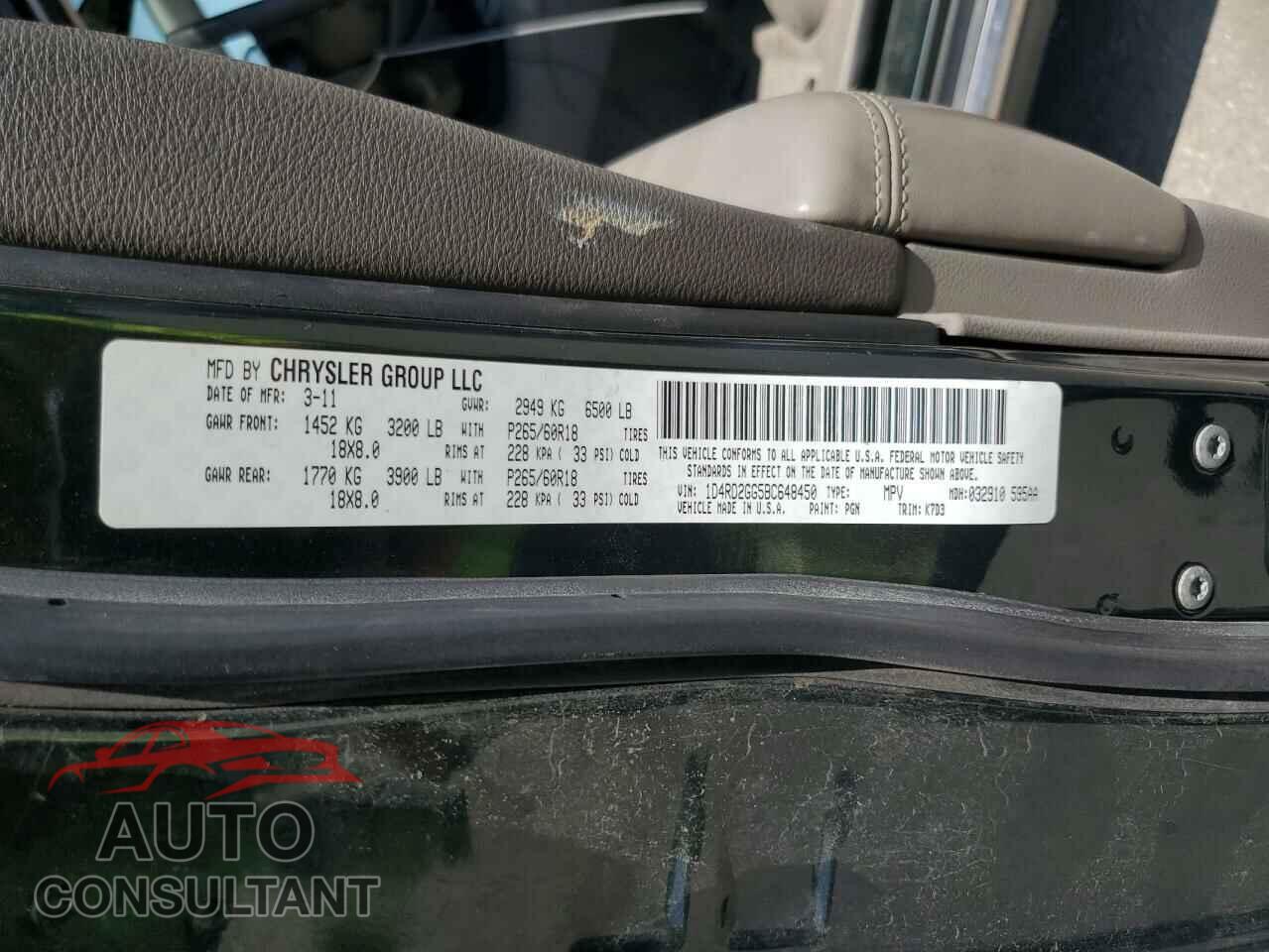 DODGE DURANGO 2011 - 1D4RD2GG5BC648450