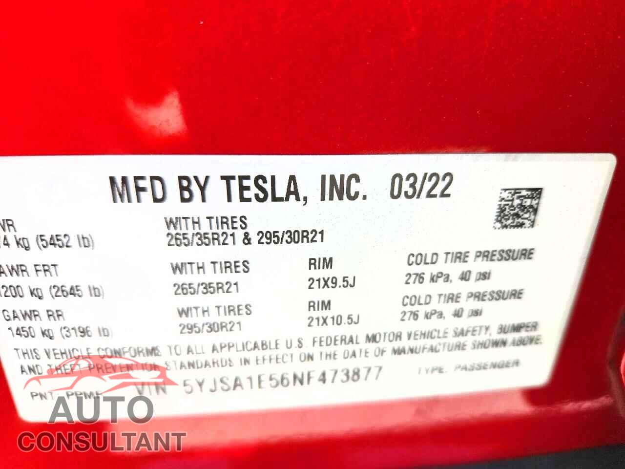 TESLA MODEL S 2022 - 5YJSA1E56NF473877