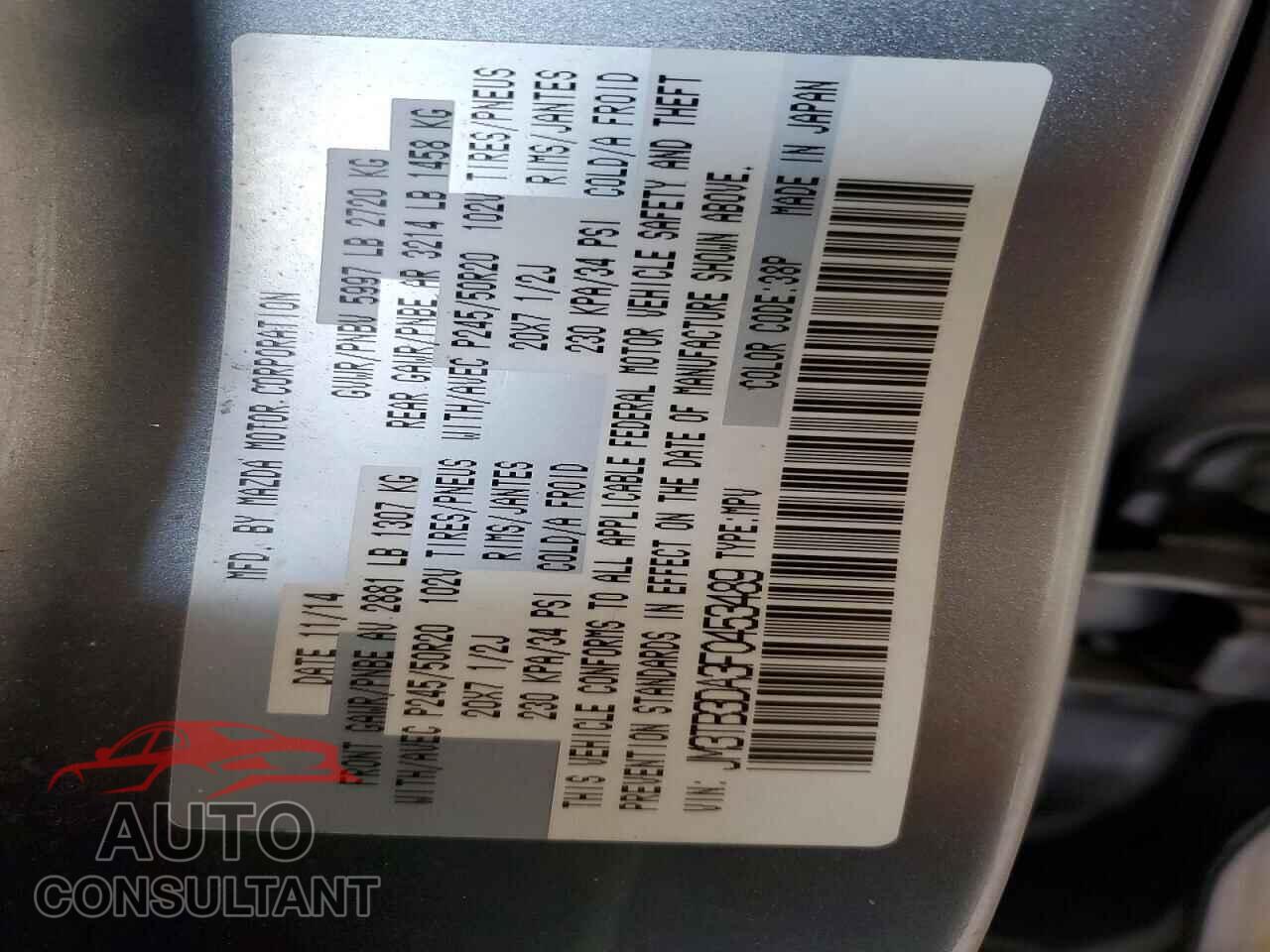 MAZDA CX-9 2015 - JM3TB3DA3F0453489