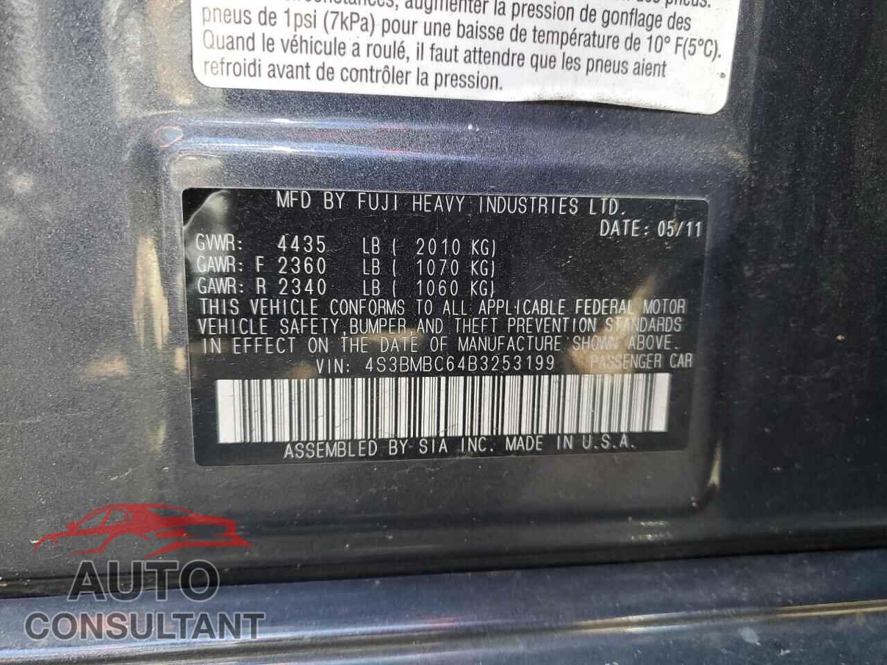 SUBARU LEGACY 2011 - 4S3BMBC64B3253199