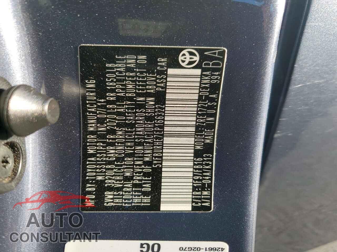 TOYOTA COROLLA 2014 - 5YFBURHE7EP166322