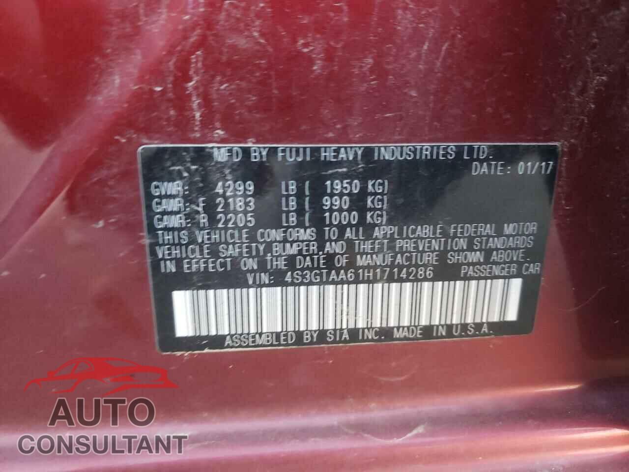 SUBARU IMPREZA 2017 - 4S3GTAA61H1714286