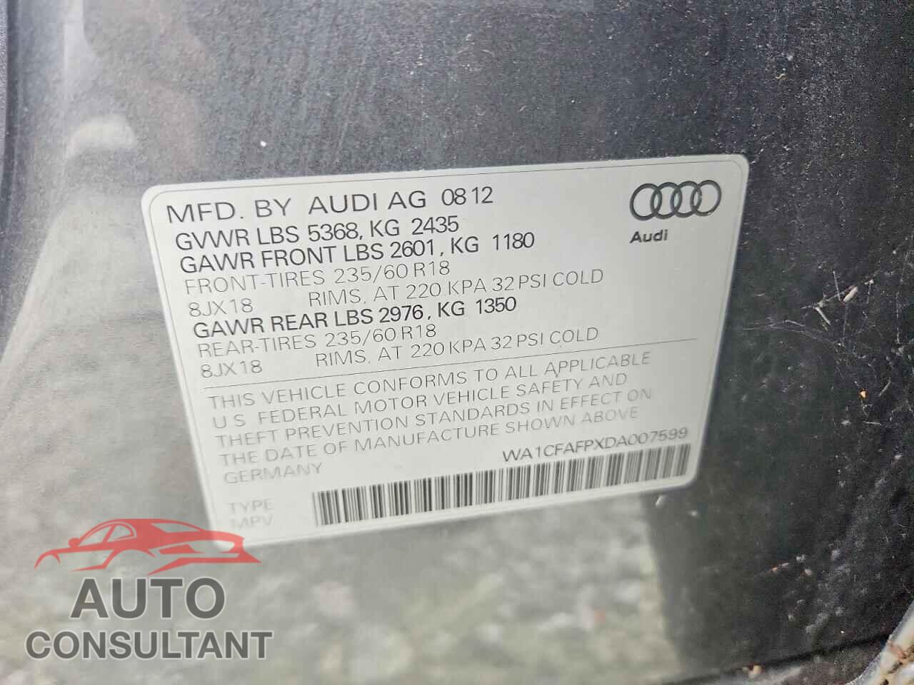 AUDI Q5 2013 - WA1CFAFPXDA007599