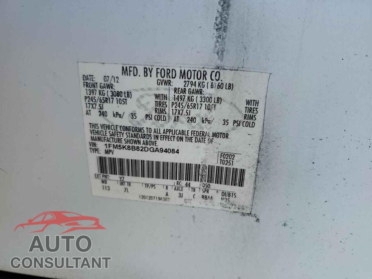 FORD EXPLORER 2013 - 1FM5K8B82DGA94084