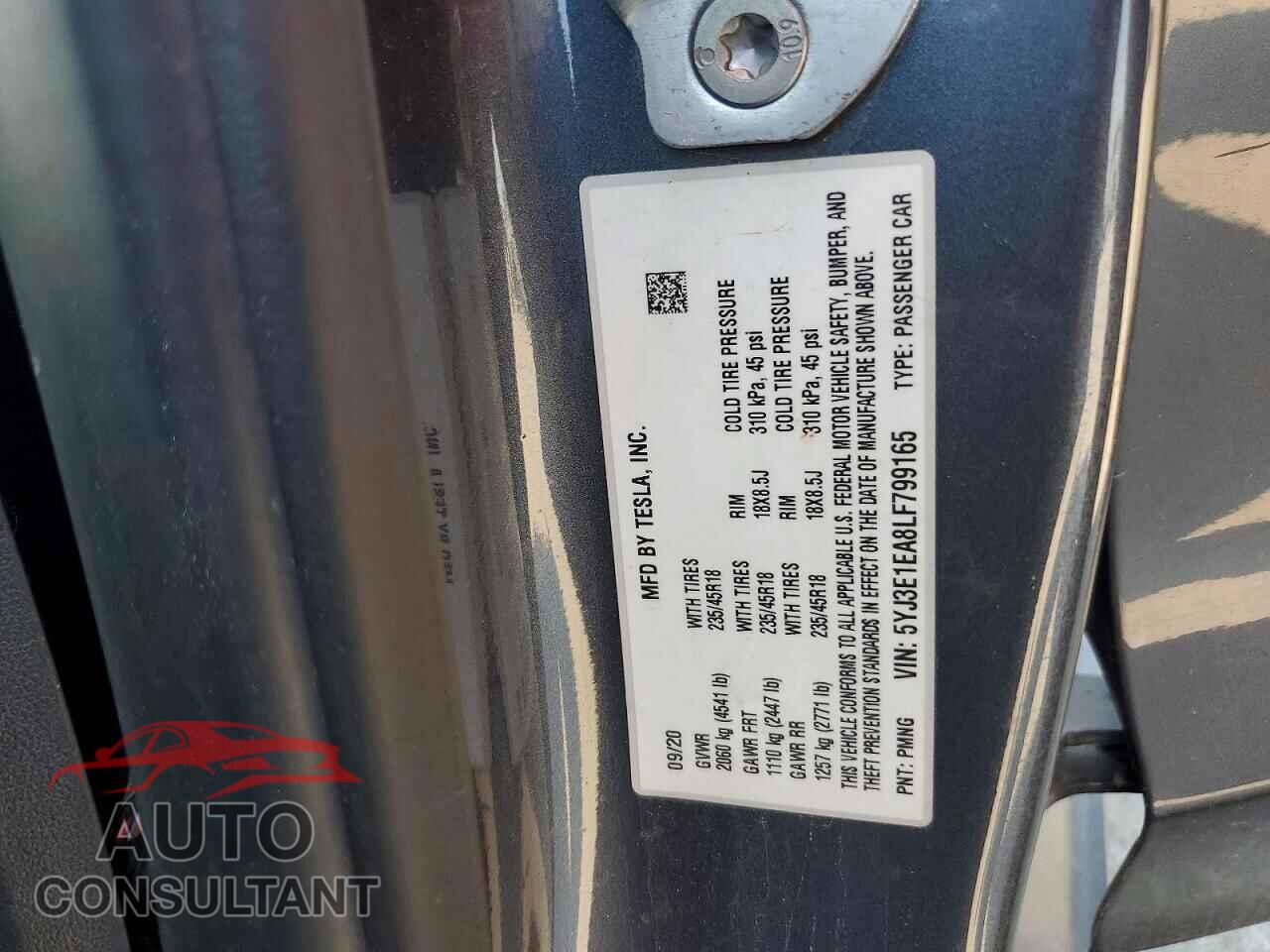 TESLA MODEL 3 2020 - 5YJ3E1EA8LF799165