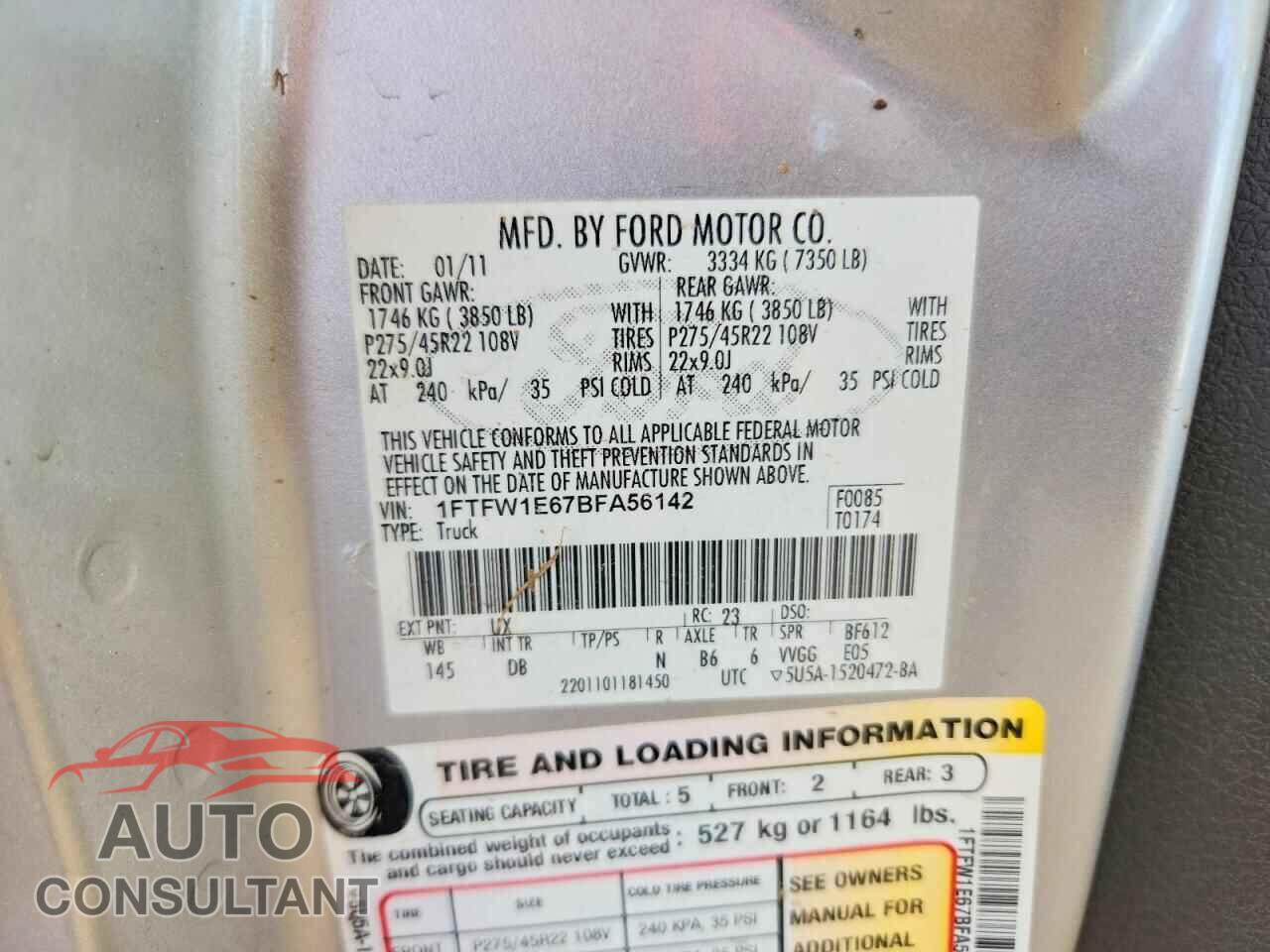 FORD F150 2011 - 1FTFW1E67BFA56142