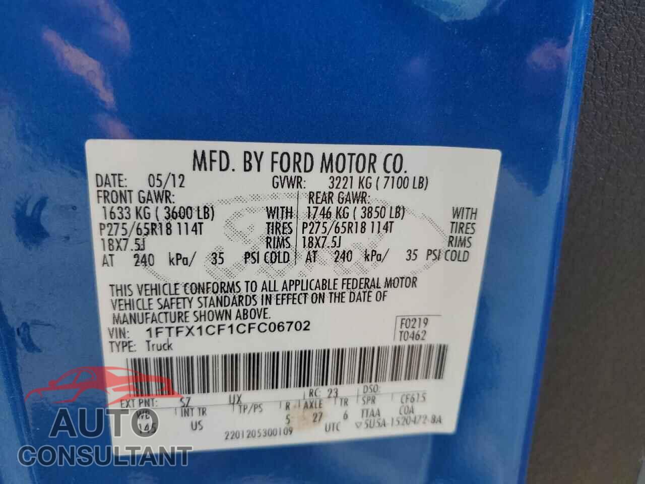 FORD F-150 2012 - 1FTFX1CF1CFC06702