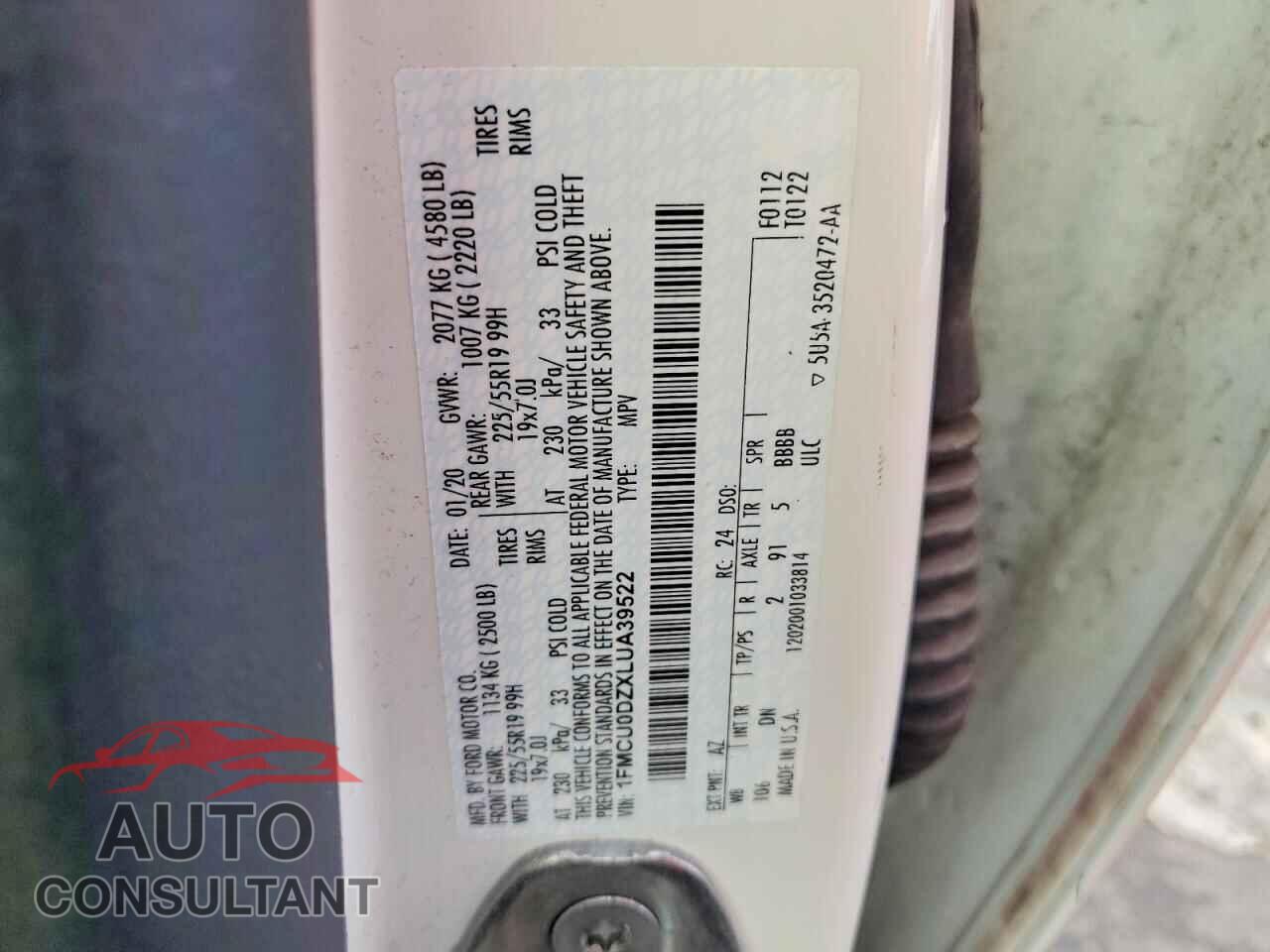 FORD ESCAPE 2020 - 1FMCU0DZXLUA39522