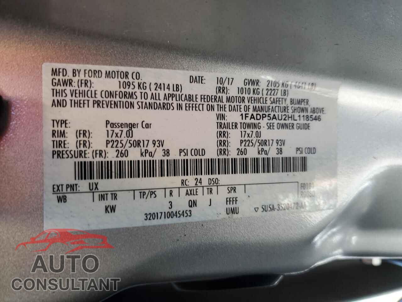 FORD CMAX 2017 - 1FADP5AU2HL118546