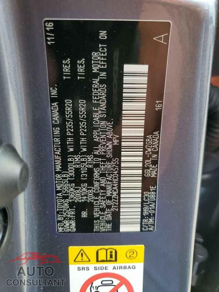 LEXUS RX350 2017 - 2T2ZZMCA4HC045755