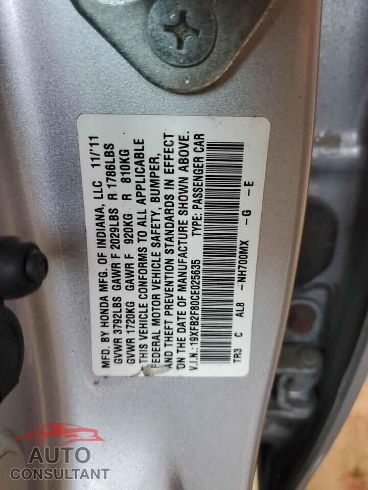 HONDA CIVIC 2012 - 19XFB2F80CE025635