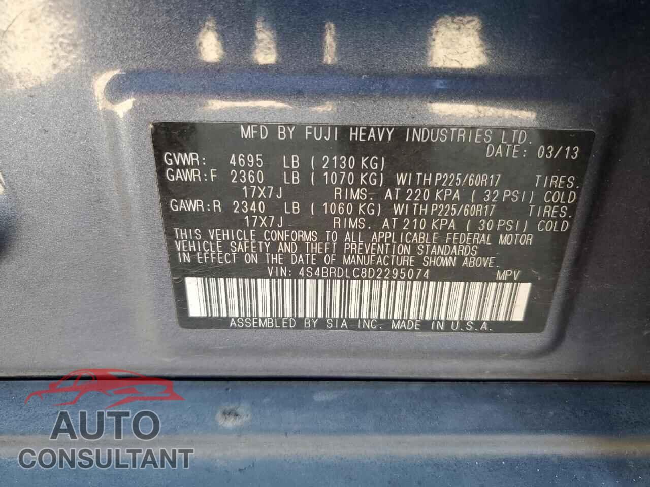 SUBARU OUTBACK 2013 - 4S4BRDLC8D2295074