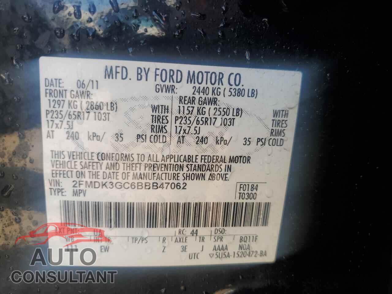 FORD EDGE 2011 - 2FMDK3GC6BBB47062