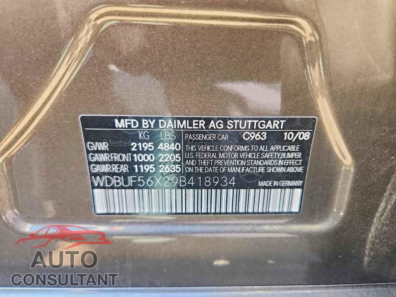 MERCEDES-BENZ E-CLASS 2009 - WDBUF56X29B418934