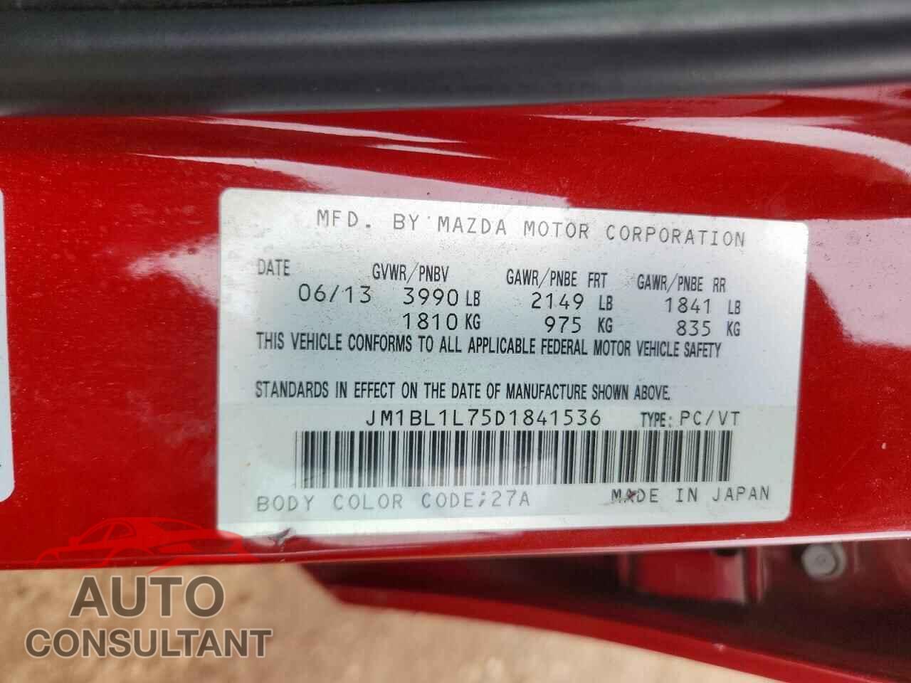 MAZDA 3 2013 - JM1BL1L75D1841536