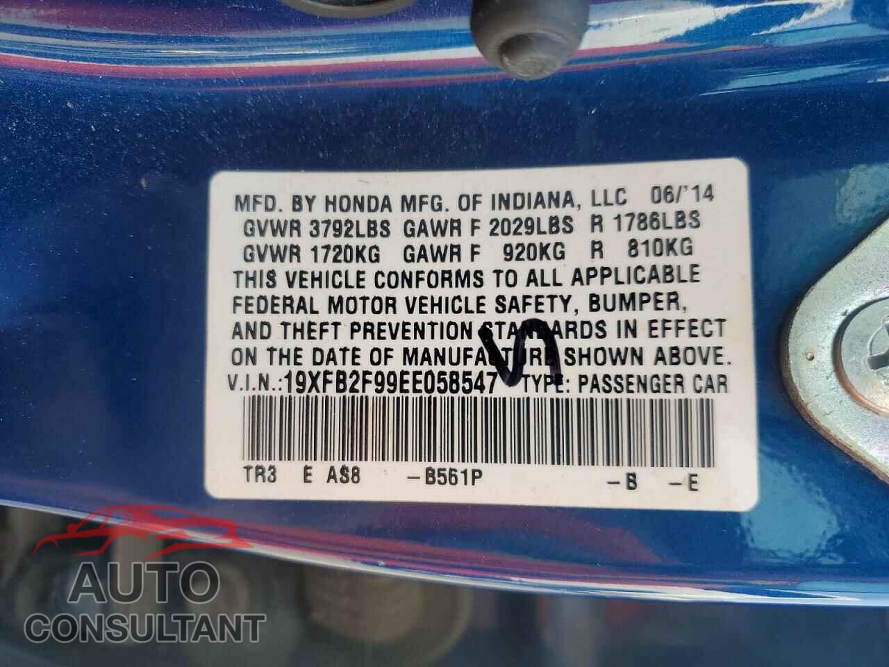 HONDA CIVIC 2014 - 19XFB2F99EE058547