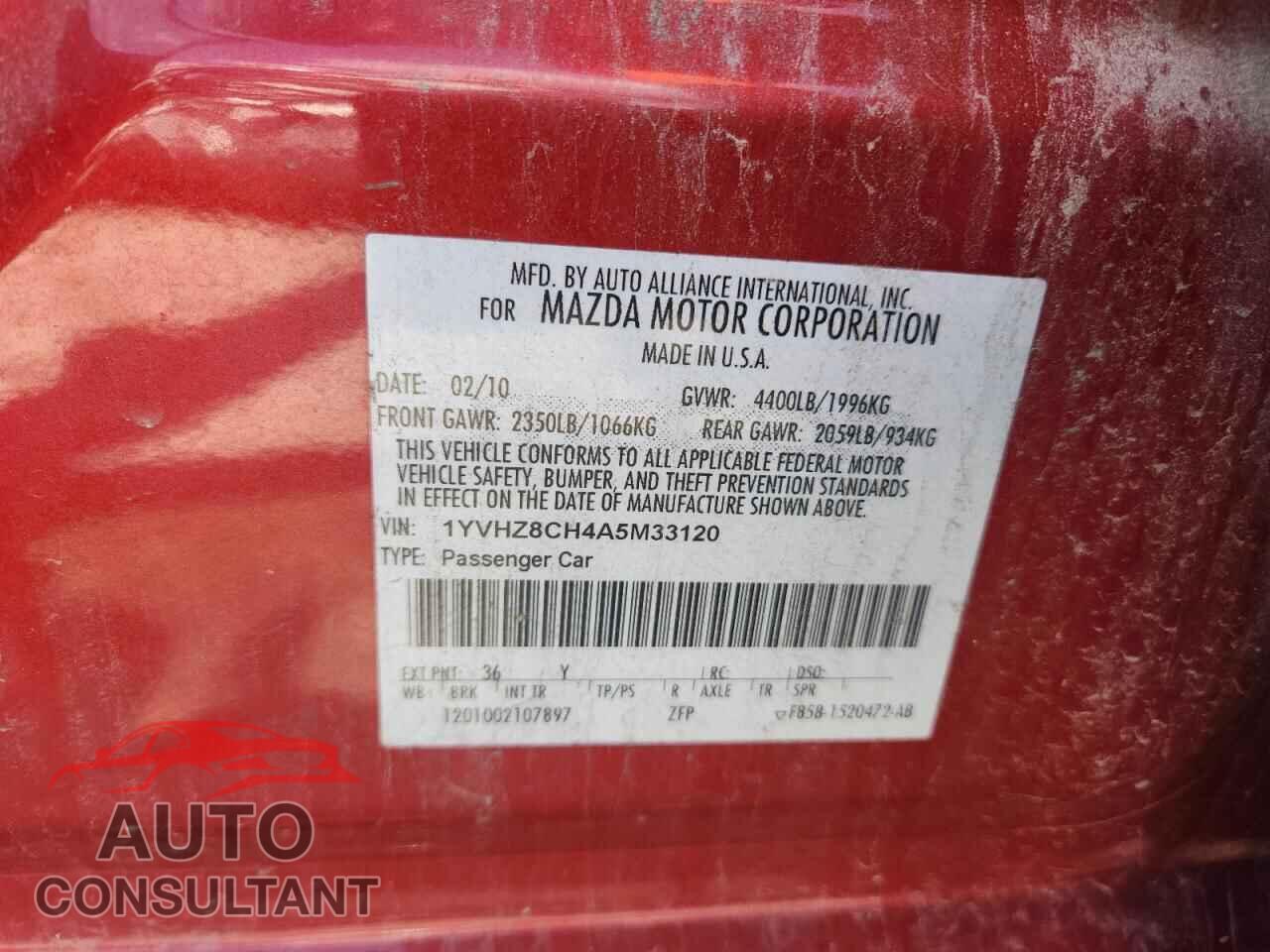 MAZDA 6 2010 - 1YVHZ8CH4A5M33120